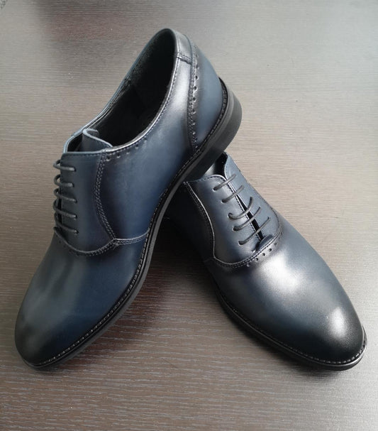 Pantofi barbat, piele, albastru cu negru.