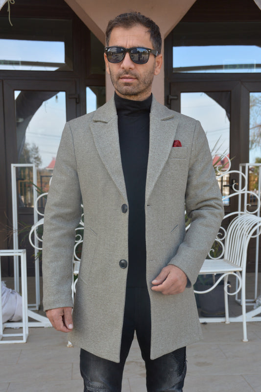 Palton barbati, stofa groasa, captusit cu matlasata, grej, slim fit.