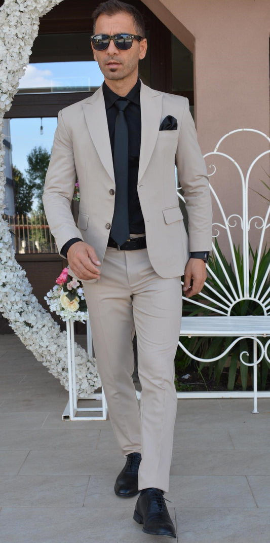 Costum barbat, bes deschis (sacou si pantalon).