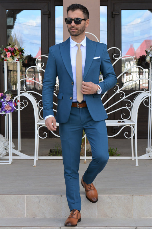 Costum barbat, turcoaz (sacou si pantalon).