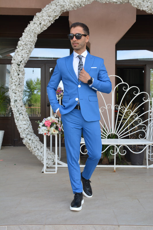 Costum barbat, albastru azur (sacou si pantalon).