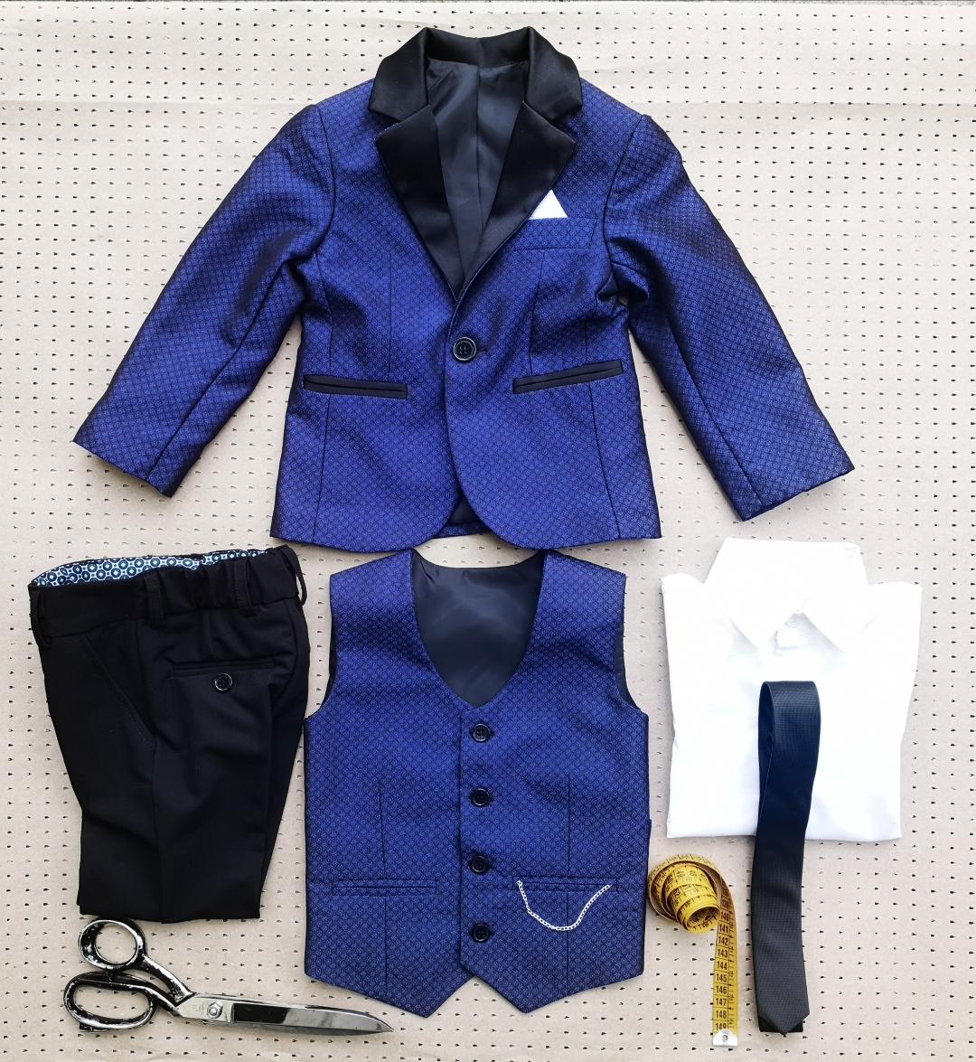 Costumas baietel pe comanda la dimensiuni (sacou+vesta+pantalon+camasa+cravata).