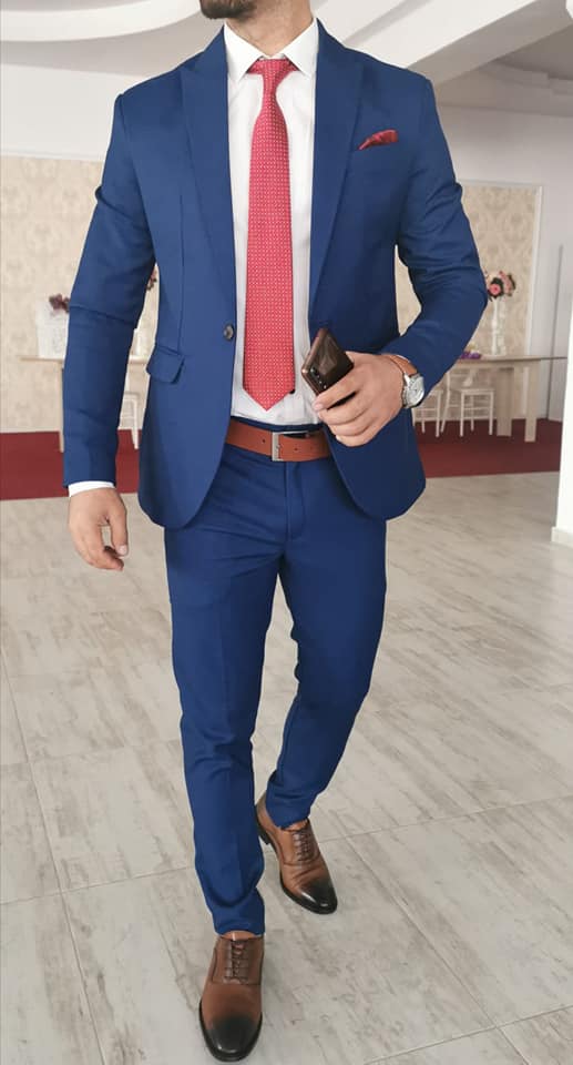 Costum barbat, albastru (sacou si pantalon).