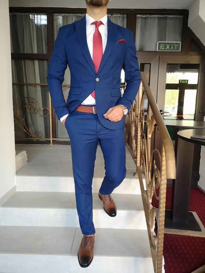 Costum barbat, albastru (sacou si pantalon).