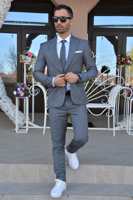 Costum barbat, gri albastrui (sacou si pantalon ).