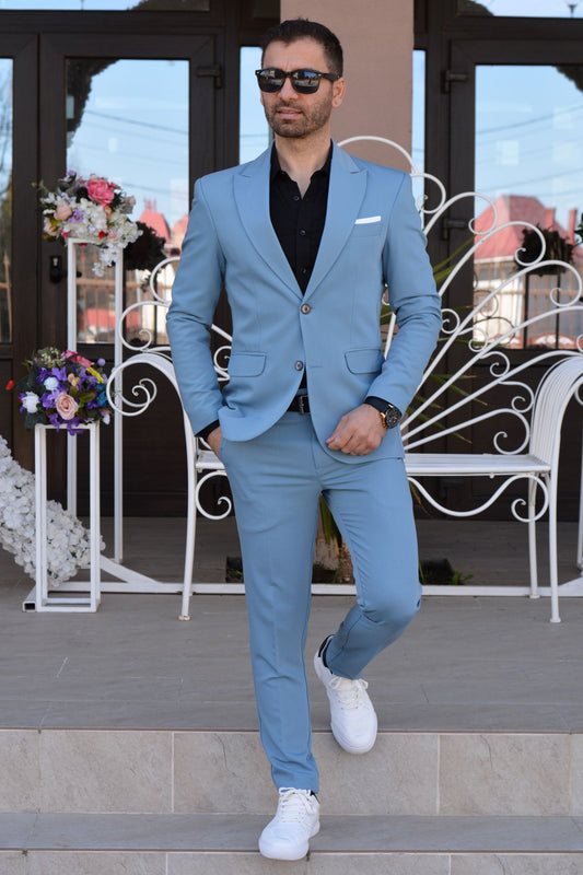 Costum barbat, culoare baby blue (sacou si pantalon)