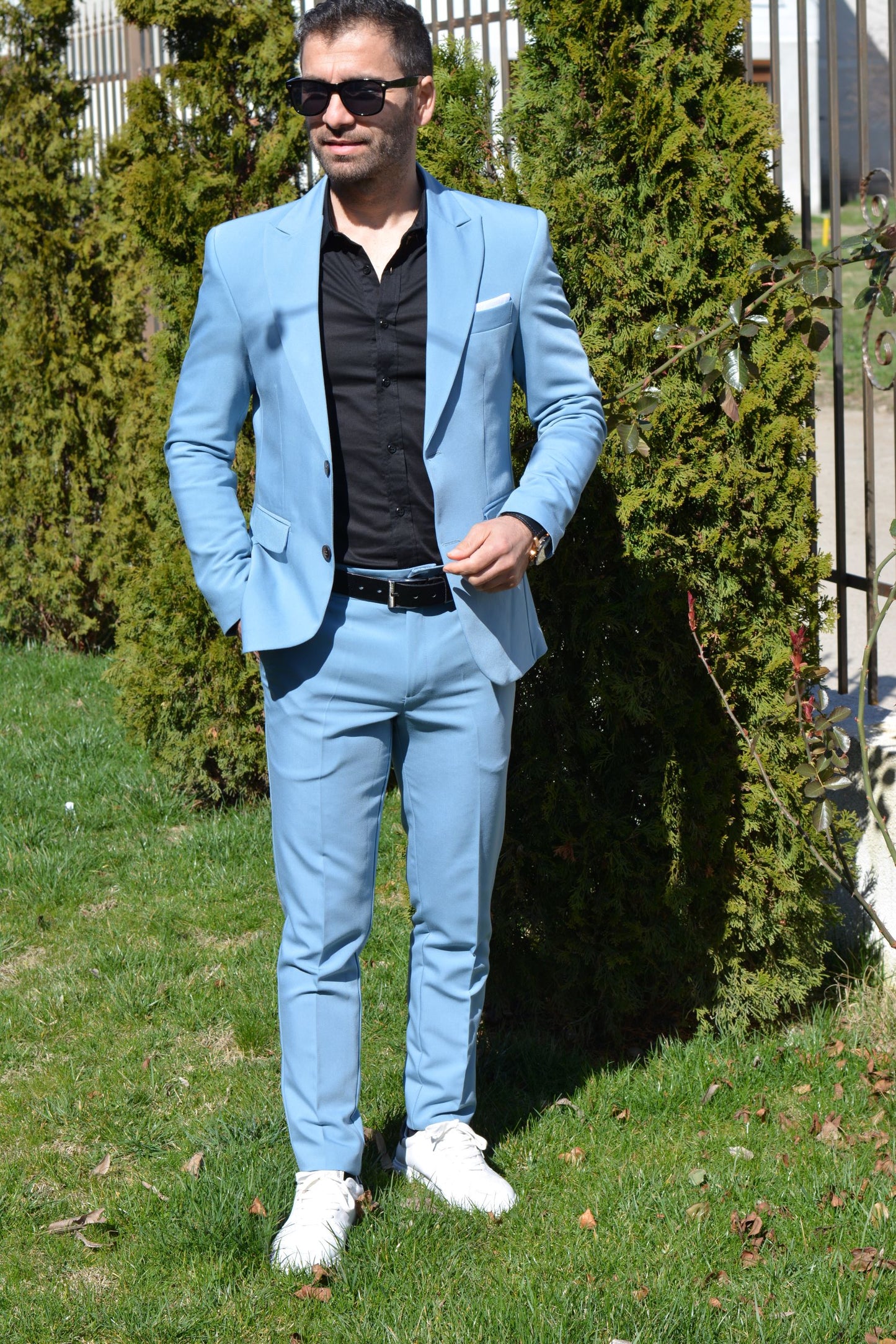 Costum barbat, culoare baby blue (sacou si pantalon)