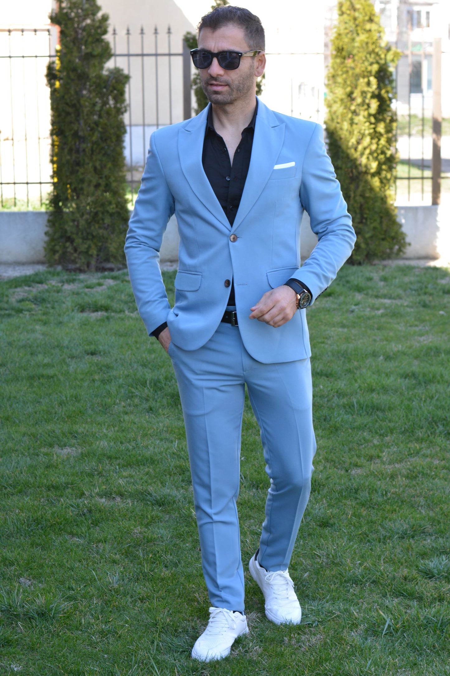 Costum barbat, culoare baby blue (sacou si pantalon)