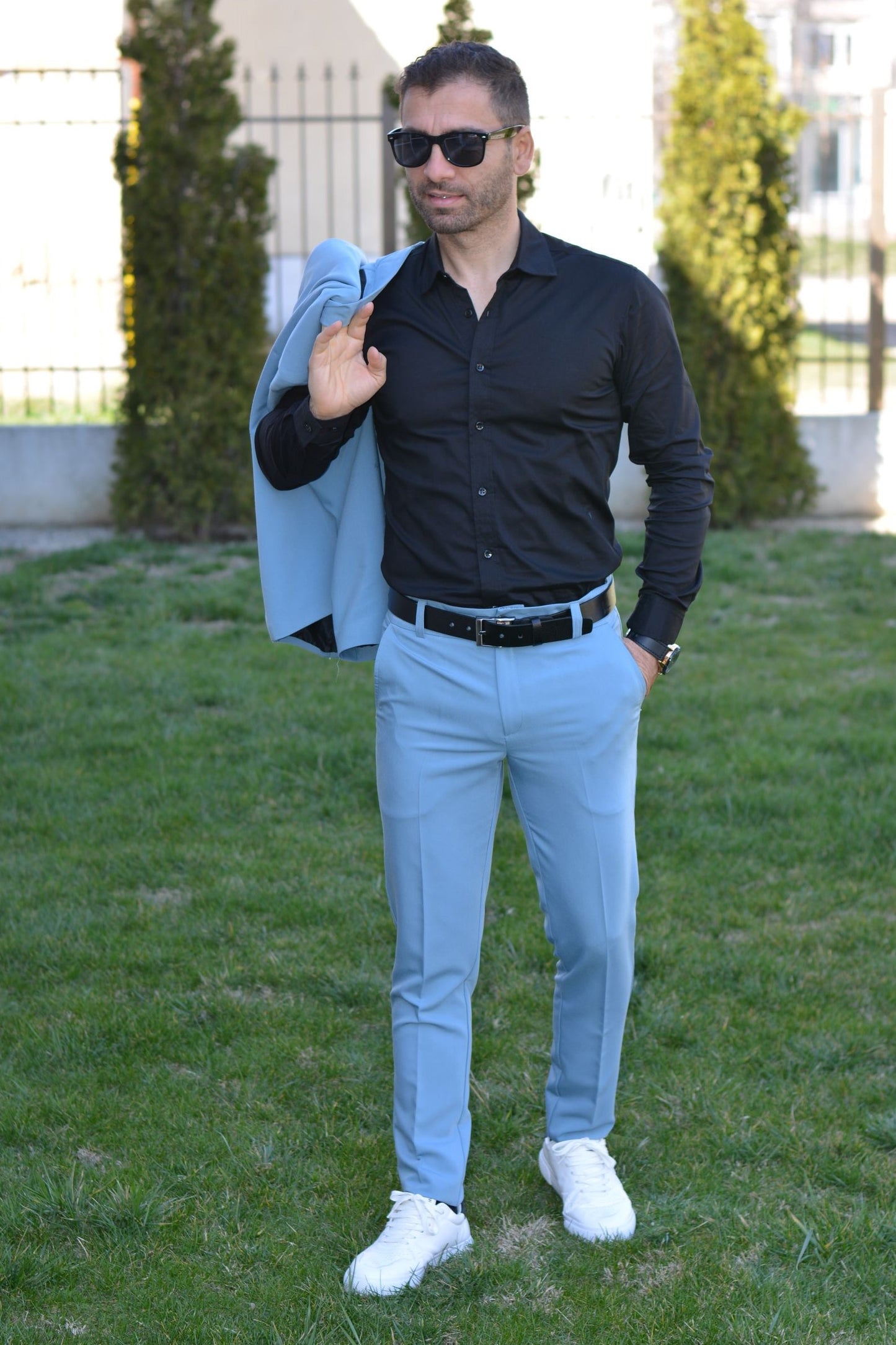 Costum barbat, culoare baby blue (sacou si pantalon)