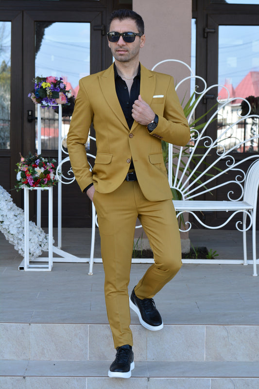 Costum barbat, culoare mustar (sacou si pantalon).