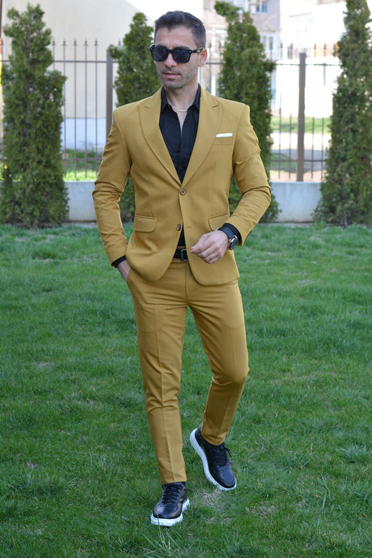 Costum barbat, culoare mustar (sacou si pantalon).