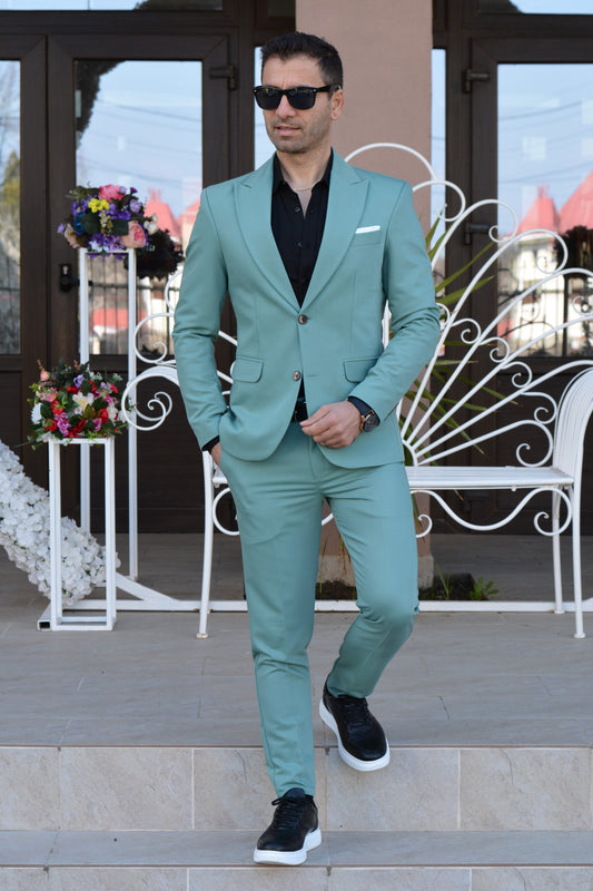 Costum barbat, culoare ou de rata (sacou si pantalon).