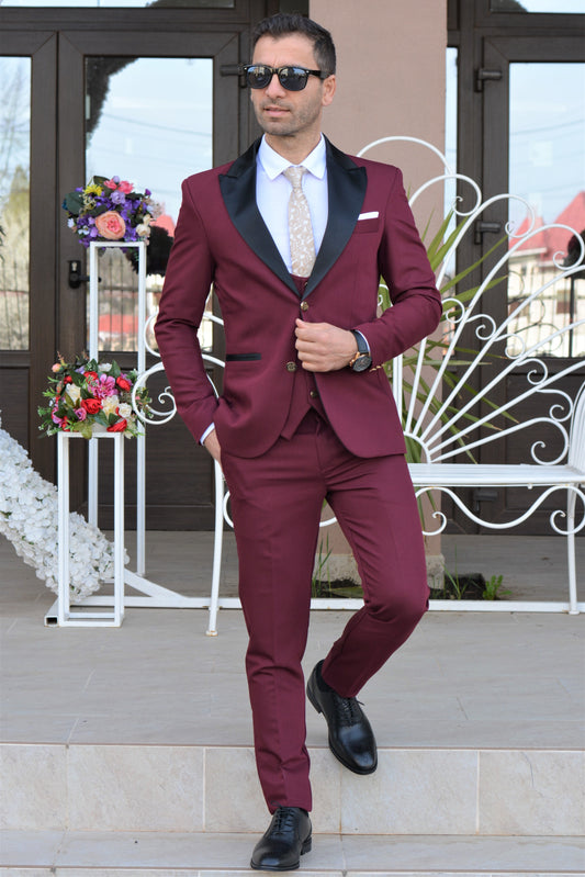 Costum barbat, ceremonie, grena (sacou si pantalon, vesta este optionala).