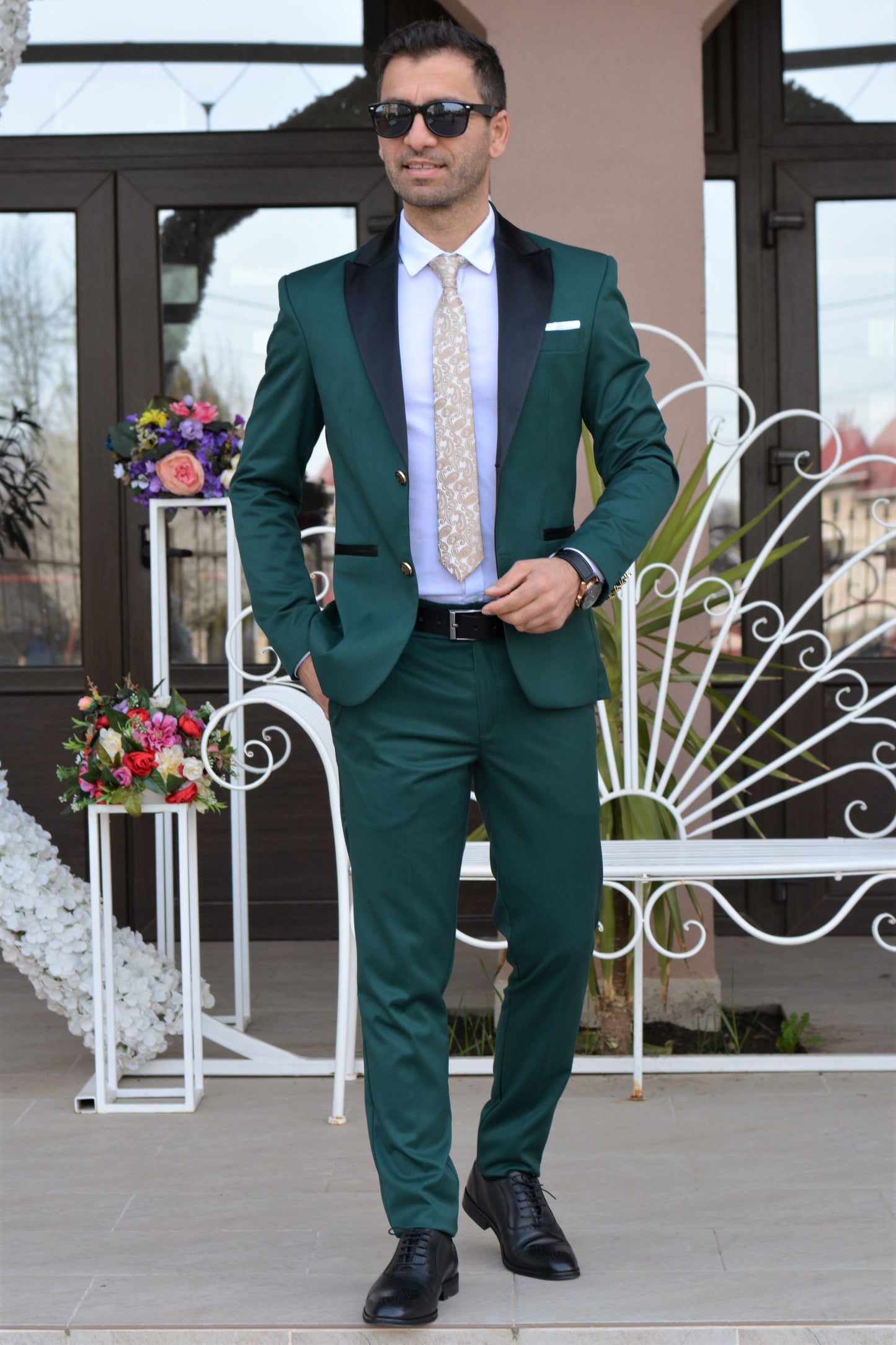 COSTUM BARBAT, CEREMONIE, VERDE (sacou si pantalon, vesta este optionala)