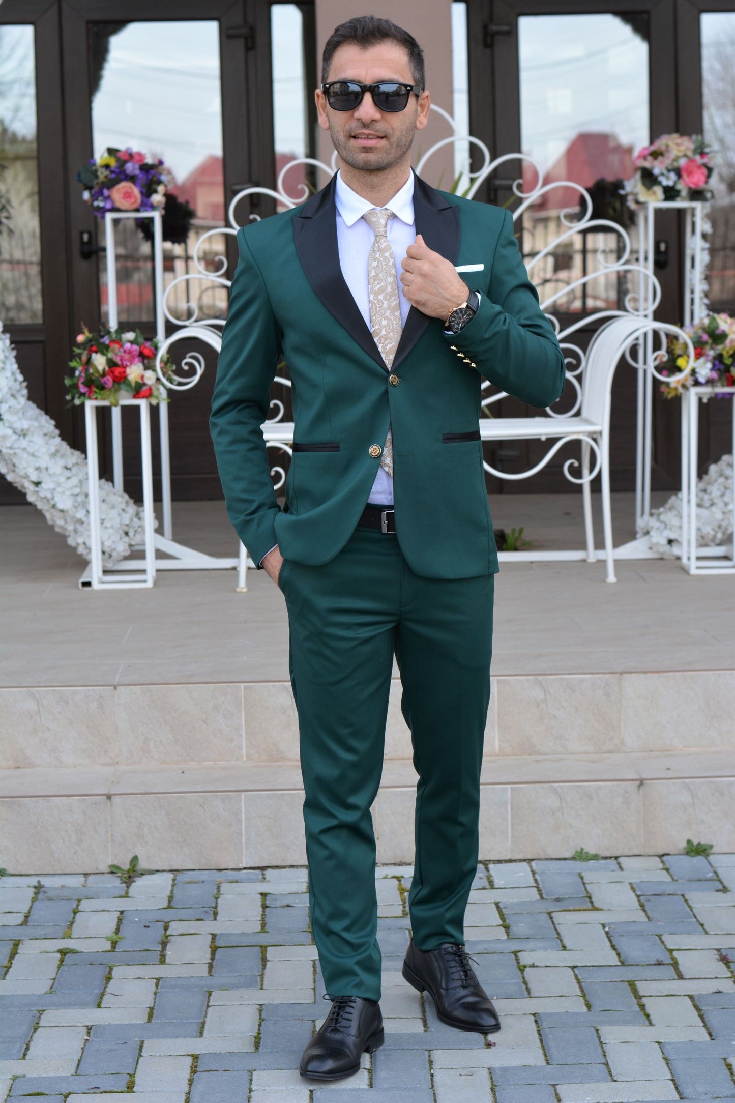 COSTUM BARBAT, CEREMONIE, VERDE (sacou si pantalon, vesta este optionala)