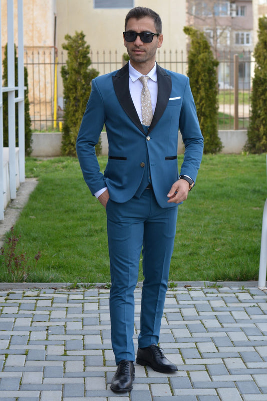 Costum barbat, ceremonie, turcoaz (sacou si pantalon, vesta este optionala).