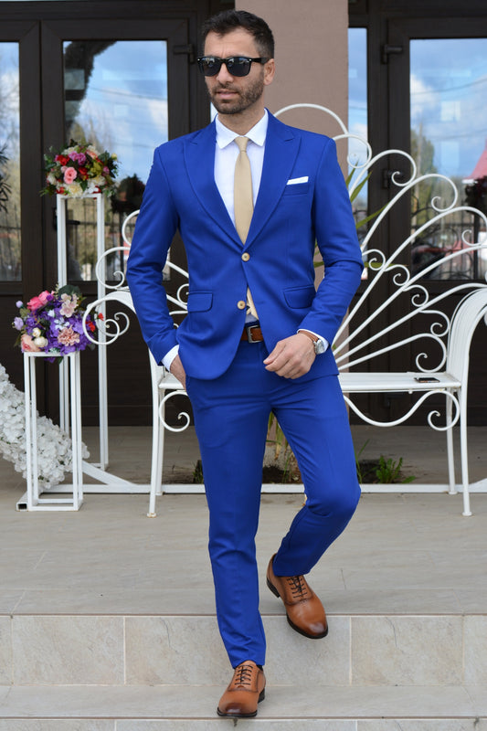 Costum barbat, albastru electric (sacou si pantalon).