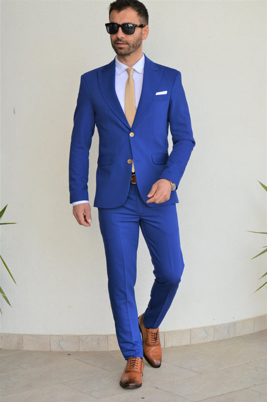 Costum barbat, albastru electric (sacou si pantalon).