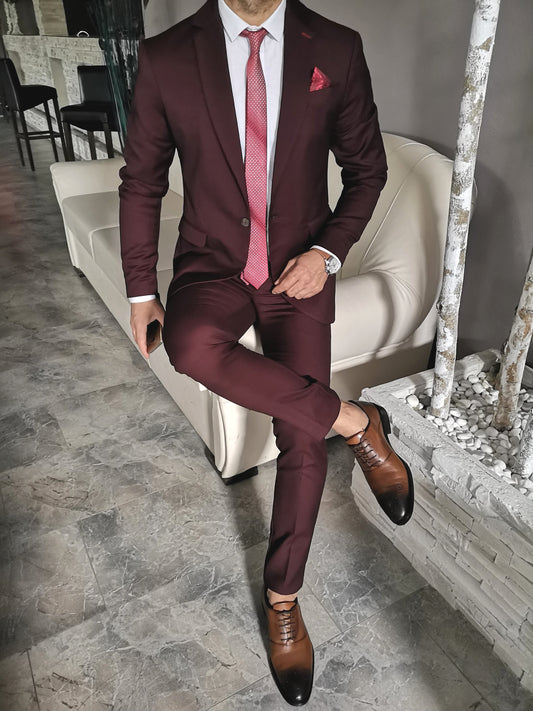 Costum barbat, grena pipit cu negru (sacou si pantalon).