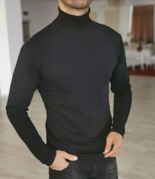 Maleta barbati, tricot gros, negru, slim fit.