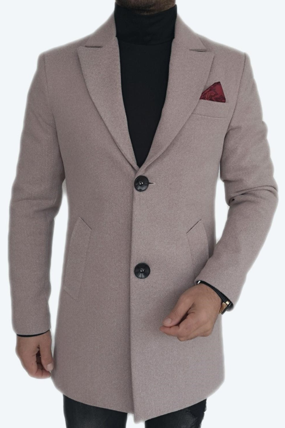 Palton barbati, stofa groasa, captusit cu matlasata, bej, slim fit.