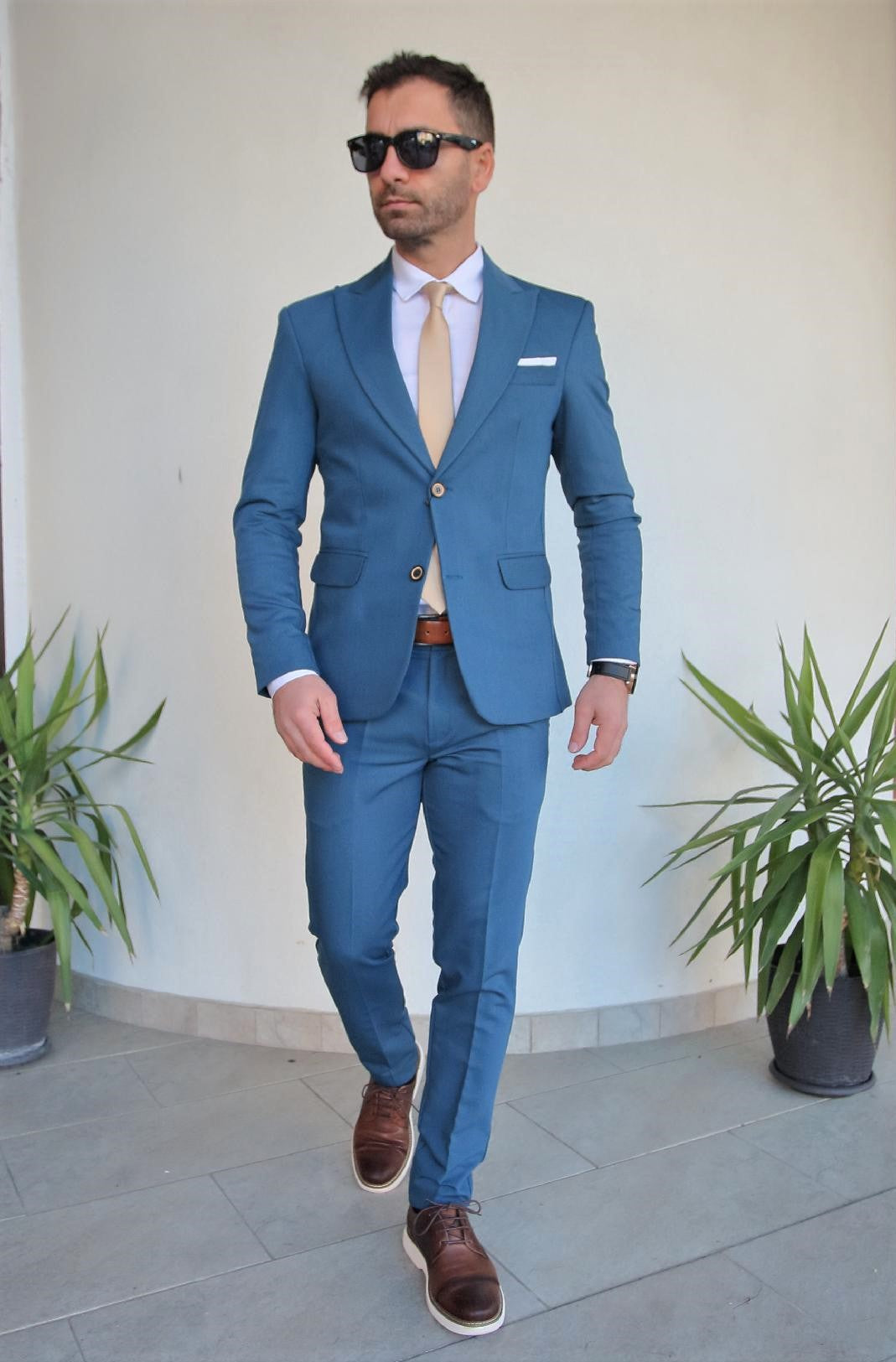 Costum barbat, turcoaz (sacou si pantalon).
