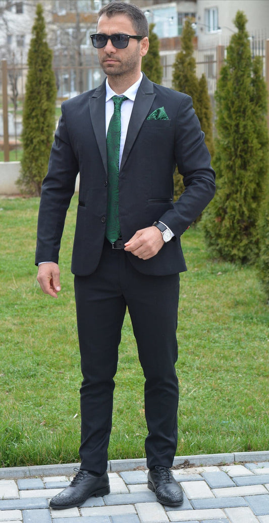 Costum barbat, ceremonie, negru (sacou si pantalon).