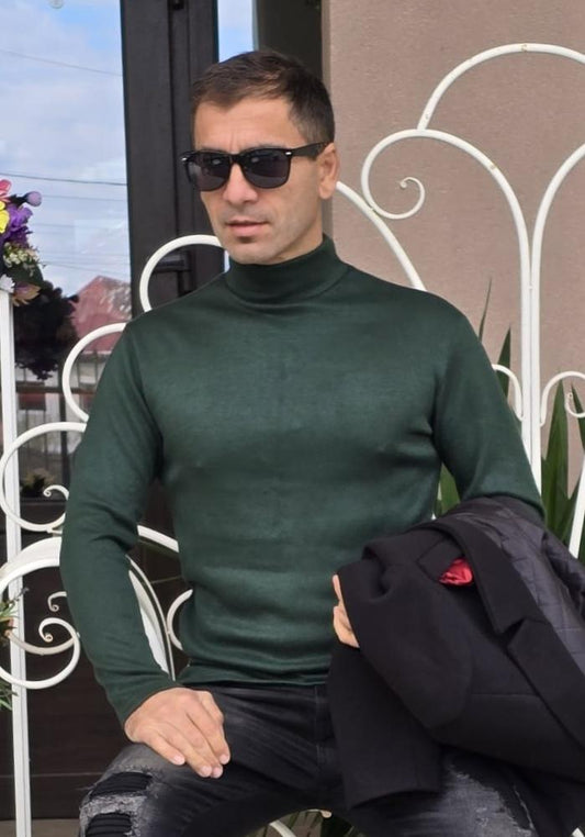 Maleta barbati, tricot gros, verde, slim fit.