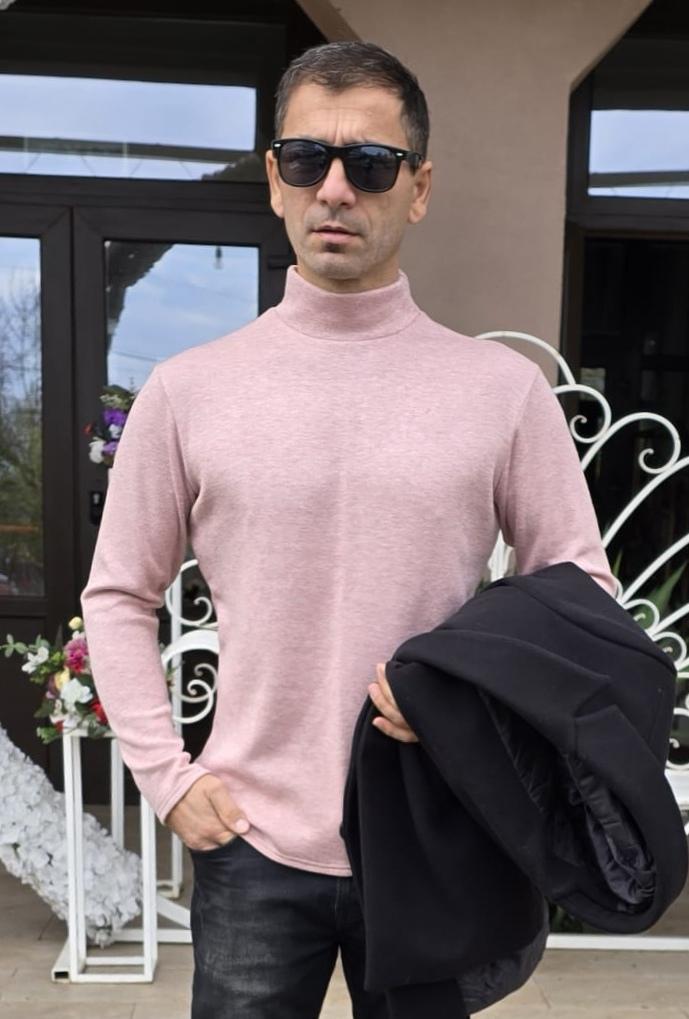 Maleta babati, tricot gros, roz melanj, slim fit.