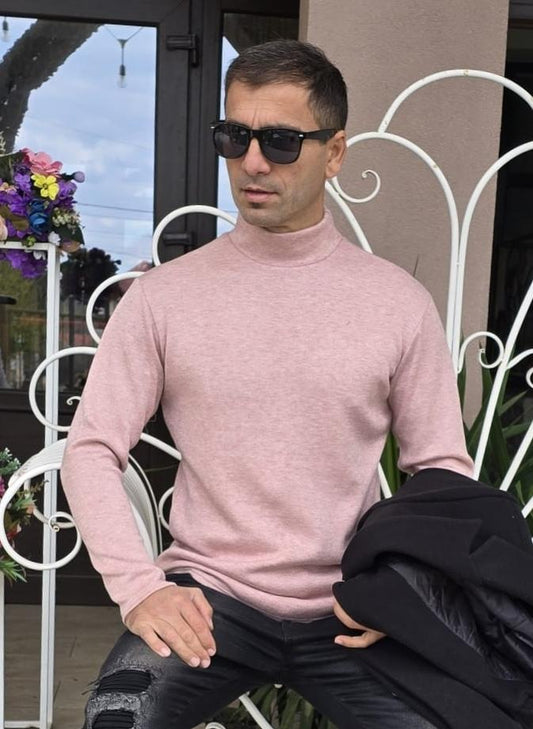 Maleta babati, tricot gros, roz melanj, slim fit.