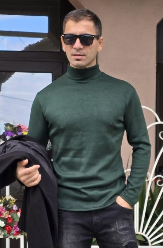 Maleta barbati, tricot gros, verde, slim fit.