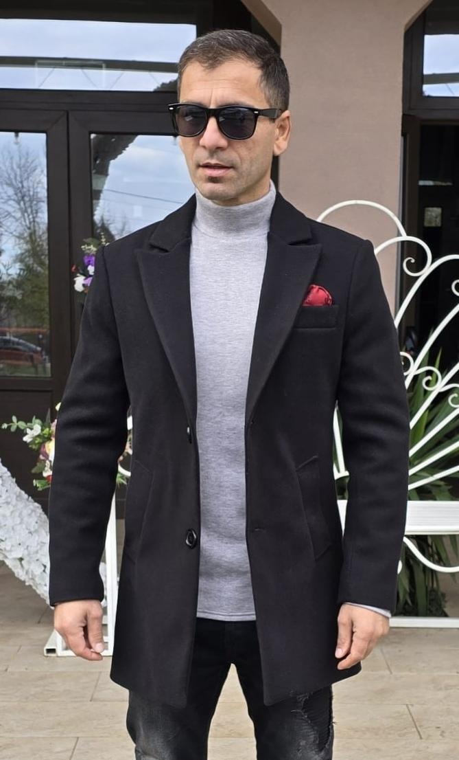 Maleta barbati, tricot gros, gri, slim fit.