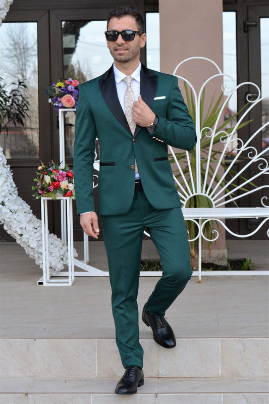 COSTUM BARBAT, CEREMONIE, VERDE  (sacou si pantalon, vesta este optionala)